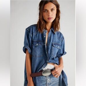 NWOT Free People classic cool denim short sleeve button down